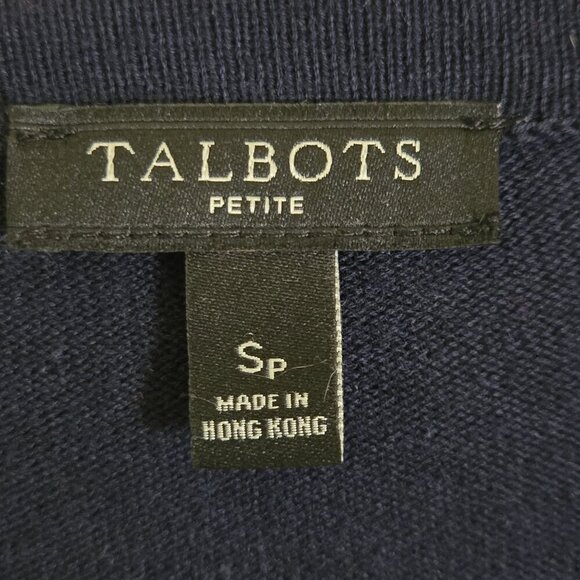 Talbots Charming Embroidered Navy Novelty Cardigan Sweater Size Sp - Picture 7 of 8